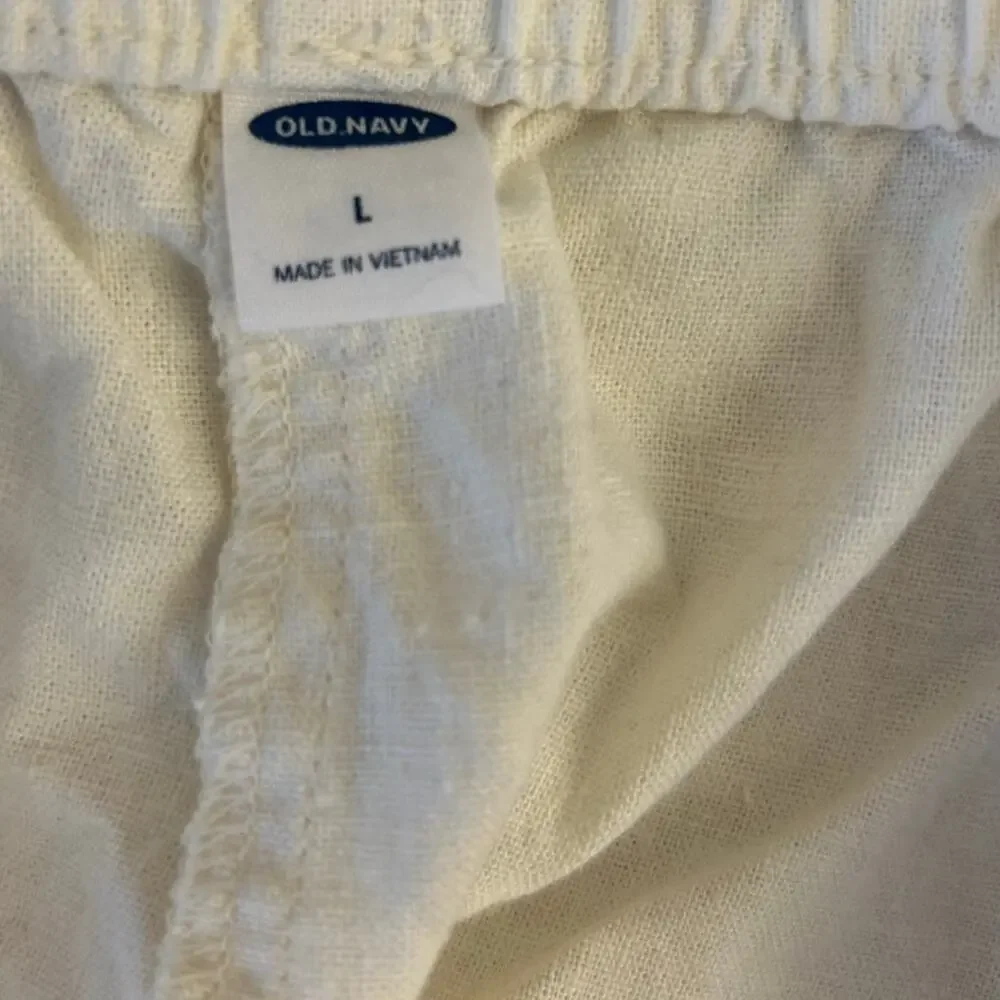 Old Navy Drawstring Linen Blend Shorts‎ White Blue Boho Embroidered Large